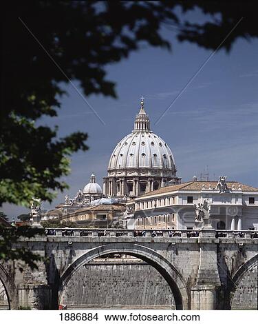 Picture - Looking Along The River Tiber To St Peter's Basilica, Vatican City. Fotosearch