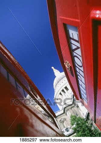Stock Photo - Looking Between Phone Boxes To St Paul's Cathedral. Fotosearch