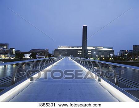Stock Image - Looking Down Millenium Bridge Towards Tate Modern. Fotosearch