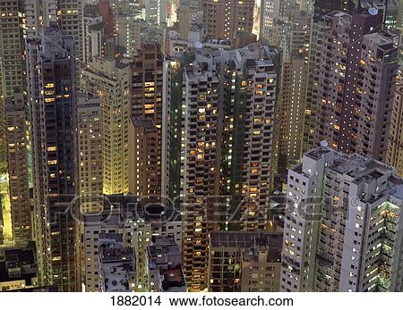 Looking Down On Crowded Residential Tower Blocks As Seen From The Peak At Dusk View Large Photo Image Picture - Looking Down On Crowded Residential Tower Blocks As Seen From The Peak At Dusk. Fotosearch