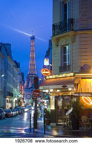 Looking Down Rue St Dominique At Dusk Towards The Eiffel Tower, Paris, France View Large Photo Image Stock Photo - Looking Down Rue St Dominique At Dusk Towards The Eiffel Tower, Paris, France. Fotosearch