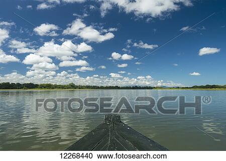 Stock Image - Looking out from boat going along the Shire River in Liwonde National Park; Malawi. Fotosearch