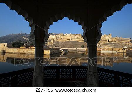 Stock Photography - Looking out of archways to Amber Fort; Amer, Jaipur, India. Fotosearch