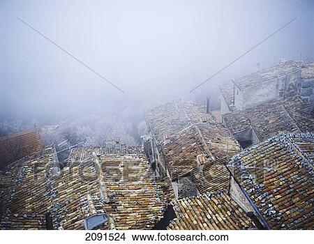 Picture - Looking Over The Rooftops Of Houses In San Stefano De Sessanno, Abruzzo, Italy.. Fotosearch