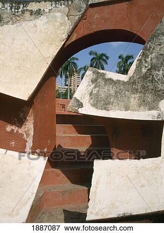 Stock Photo - Looking Through Part Of The Janta Mantar Observatory Towards The Office Blocks. Fotosearch