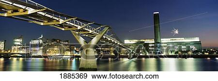 Looking Towards The Millennium Bridge Towards The Tate Modern At Night View Large Photo Image Stock Photo - Looking Towards The Millennium Bridge Towards The Tate Modern At Night. Fotosearch