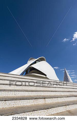 Stock Photo - Looking Up Steps To El Palau De Les Arts Reina Sofia In Ciudad De Las Artes Y Las Ciencias (City Of Arts And Sciences); Valencia, Spain. Fotosearch
