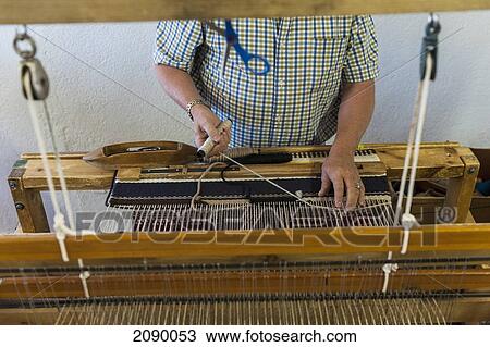 Stock Image - Loom Demonstration At Ortega's Weaving Shop, New Mexico, Usa. Fotosearch