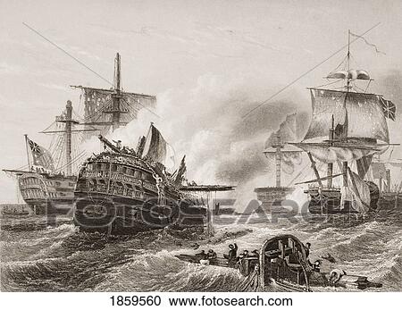 Stock Image - Lord Howe's Victory Over The French, June 1, 1794. Engraved By J. Rogers Drawn By A. Myer. From England's Battles By Sea And Land By Lieut Col Williams, The London Printing And Publishing Company Circa 1890S. Fotosearch