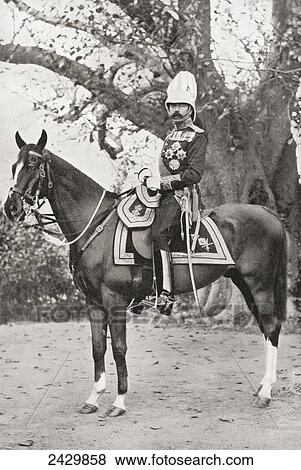 Stock Photo - Lord Kitchener during his time in India, 1902-1909, on his favourite charger, Democrat. Field Marshal Horatio Herbert Kitchener, 1st Earl Kitchener, 1850. Fotosearch