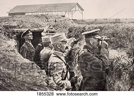 Stock Photo - Lord Kitchener With Binoculars With General Joffre In Trench On Western Front August 1915 From The War Illustrated Album Deluxe Published London 1916. Fotosearch