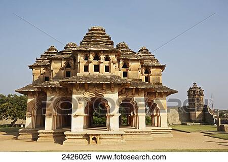 Stock Photograph - Lotus Mahal, Vijayanagara ruins; Hampi, Karnataka, India. Fotosearch