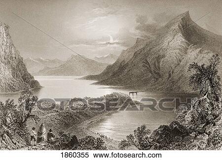 Stock Photography - Lough Ina, Connemara, County Galway, Ireland. Drawn By W. H. Bartlett, Engraved By R. Wallis. From ÃƒÆ’Ã‚Â´The Scenery And Antiquities Of IrelandÃƒÆ’Ã‚Â¶ By N. P. Willis And J. Stirling Coyne. Illustrated From Drawings By W. H. Bartlett. Published London C. 1841.. Fotosearch