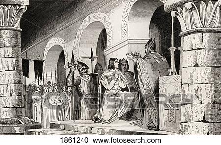 Stock Image - Louis Iii 863 To 882 And Carloman 865 To 884 Crowned Together In 879 From Histoire De France By Colart Published Circa 1840. Fotosearch