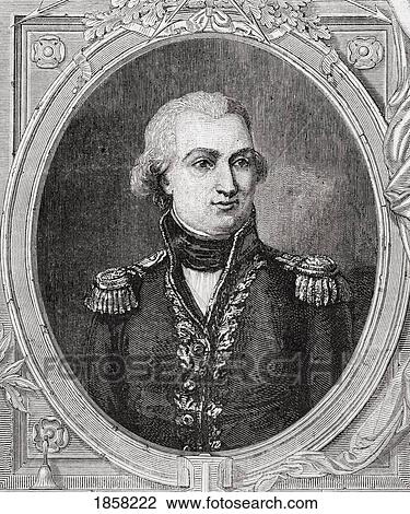 Stock Image - Louis Thomas Villaret De Joyeuse 1750 - 1812 French Admiral. Engraved By Pannemaker From Histoire De La Revolution Francaise By Louis Blanc.. Fotosearch