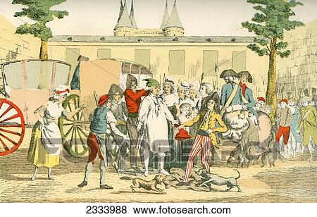 Stock Photo - Louis Xvi On His Way To The Temple Prison, During The French Revolution, Is Made To Wear A Green Bonnet, A Convict's Bonnet. From A Contemporary Print.. Fotosearch