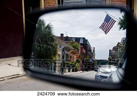 Louisiana, New Orleans, Cars and shops seen through the sideview mirror of a car. View Large Photo Image Stock Photo - Louisiana, New Orleans, Cars and shops seen through the sideview mirror of a car.. Fotosearch
