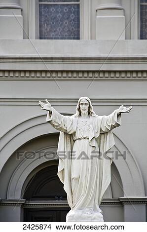 Picture - Louisiana, New Orleans, Jesus Christ Statue outside of a church.. Fotosearch