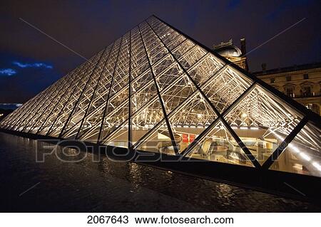 Louvre Pyramid By The Architect I. M. Pei At Night, Paris, France View Large Photo Image Stock Image - Louvre Pyramid By The Architect I. M. Pei At Night, Paris, France. Fotosearch