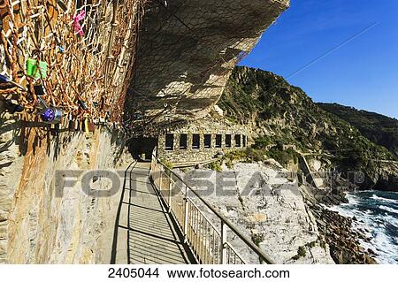 Picture - Lovers' Pathway on the coastline of Cinque Terre; Liguria, Italy. Fotosearch