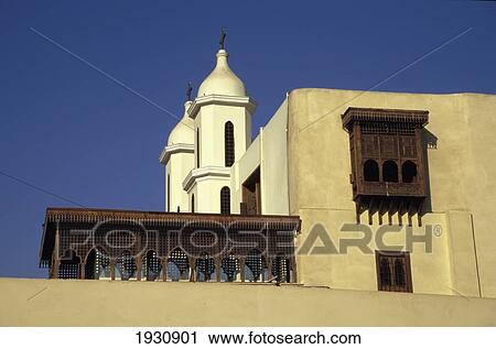 Stock Image - Low Angle View Of Al-Mullaqah (Hanging Church) Also Known As Saint Virgin Mary's Coptic Orthodox Church, Old Cairo, Egypt; Old Cairo, Egypt. Fotosearch