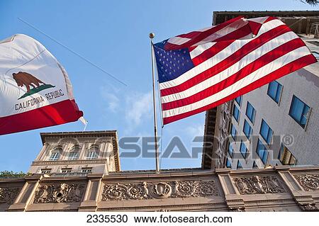 Low Angle View Of California And American Flags; California, Usa View Large Photo Image Stock Image - Low Angle View Of California And American Flags; California, Usa. Fotosearch
