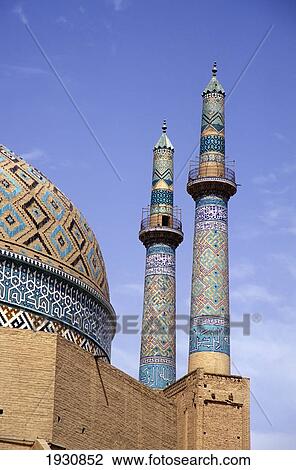 Low Angle View Of Colorful Minarets And Dome, Jami Mosque, Yazd, Iran; Yazd, Iran View Large Photo Image Stock Image - Low Angle View Of Colorful Minarets And Dome, Jami Mosque, Yazd, Iran; Yazd, Iran. Fotosearch