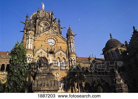Low Angle View Of Gothic Railway Station, Victoria Terminus. View Large Photo Image Stock Image - Low Angle View Of Gothic Railway Station, Victoria Terminus.. Fotosearch