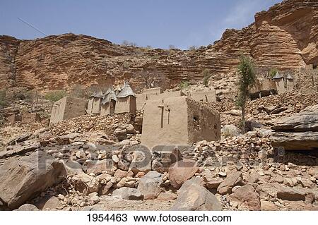 Stock Image - Low angle view of granaries in Neni, Mali. Fotosearch