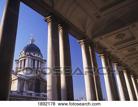 Stock Photo - Low Angle View Of Greenwich Naval College Colonnade. Fotosearch
