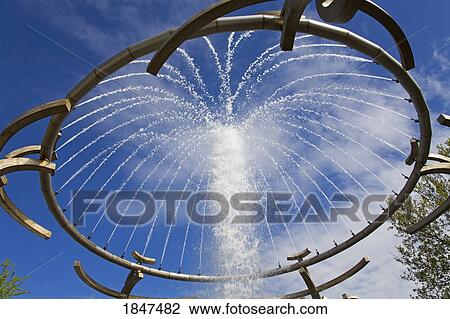 Stock Image - Low Angle View Of Riverfront Park Fountain; Spokane, Washington, Usa. Fotosearch