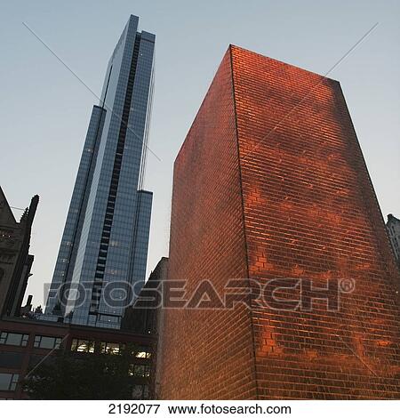 Stock Photo - Low Angle View Of Skyscrapers Bronze And Silver; Chicago Illinois United States Of America. Fotosearch