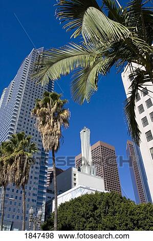 Stock Photo - Low Angle View Of Skyscrapers From Pershing Square; Los Angeles, California, Usa. Fotosearch