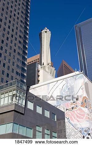 Stock Photo - Low Angle View Of Skyscrapers From Pershing Square; Los Angeles, California, Usa. Fotosearch