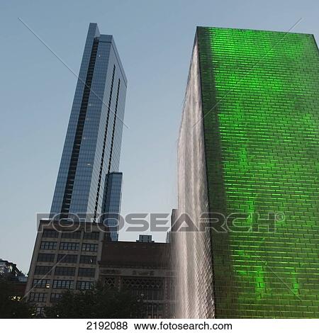 Low Angle View Of Skyscrapers One Illuminated In Green And White; Chicago Illinois United States Of America View Large Photo Image Stock Photo - Low Angle View Of Skyscrapers One Illuminated In Green And White; Chicago Illinois United States Of America. Fotosearch