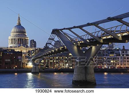 Picture - Low angle view of St Paul's Cathedral and the Millennium Bridge, River Thames, London, England, UK.. Fotosearch