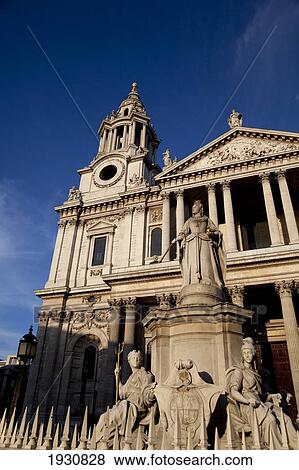 Stock Photo - Low angle view of St Paul's Cathedral designed by Sir Christopher Wren, London, City of London, England.. Fotosearch