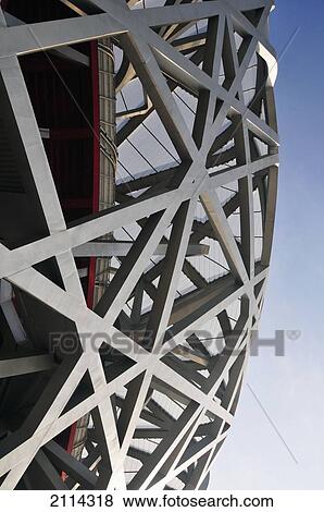 Low Angle View Of The Architectural Detail Of The Bird's Nest Stadium; Beijing China View Large Photo Image Stock Photo - Low Angle View Of The Architectural Detail Of The Bird's Nest Stadium; Beijing China. Fotosearch