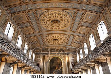 Stock Image - Low angle view of the Chapel of the Old Naval College, Greenwich, London, UK., Greenwich, London, UK.. Fotosearch