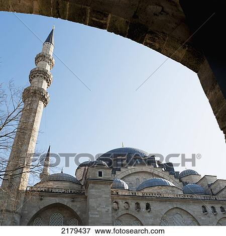 Stock Photo - Low Angle View Of The Suleymaniye Mosque Against A Blue Sky; Istanbul Turkey. Fotosearch