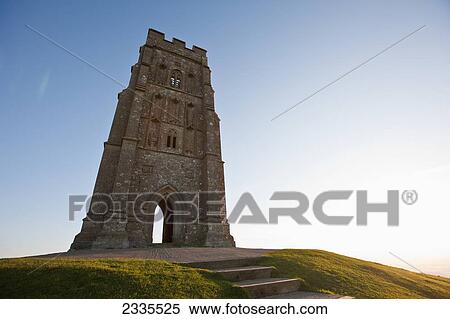 Stock Photography - Low Angle View Of Tower; Glastonbury, Somerset, England, Uk. Fotosearch