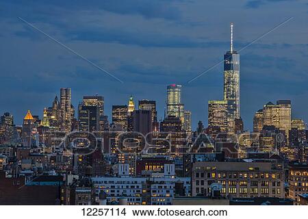 Picture - Lower Manhattan at twilight; New York City, New York, United States of America. Fotosearch