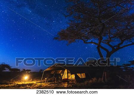 Stock Image - Luxury mobile tented camp, Serengeti National Park; Tanzania. Fotosearch