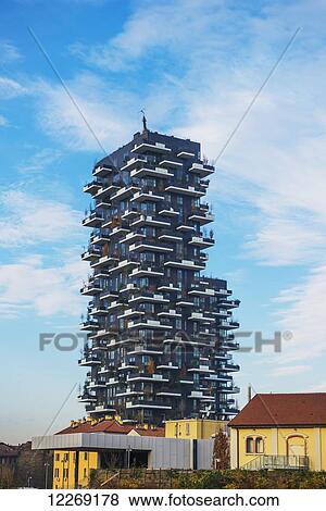 Stock Photo - Luxury residences, Bosco Verticale tower; Milan, Lombardy, Italy. Fotosearch