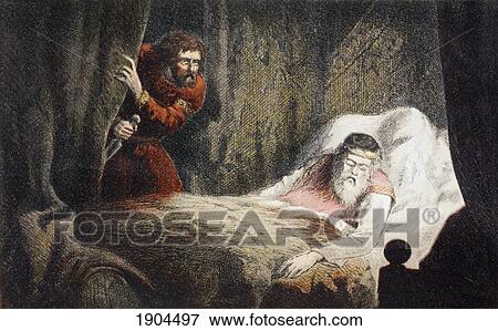 Stock Photo - Macbeth About To Murder King Duncan In Macbeth By William Shakespeare. Drawn And Etched By Robert Dudley. From The Illustrated Library Shakspeare, Published London 1890.. Fotosearch
