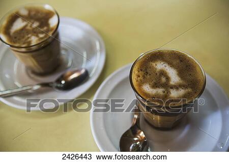 Stock Image - Machiato coffee in the Tomoca coffee house; Addis Ababa, Ethiopia. Fotosearch