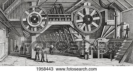 Stock Image - Machinery Used For Crushing Silver Ore In Nevada, America In The 19Th Century. From El Mundo En La Mano Published 1875.. Fotosearch