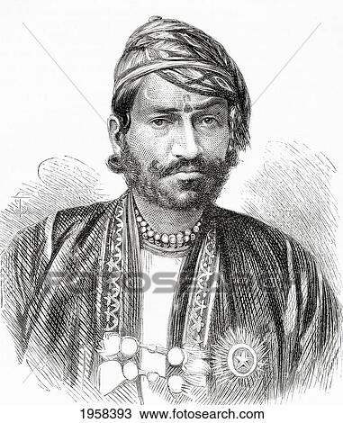Stock Image - Maharaja Sawai Ram Singh Ii, Maharaja Of Jaipur, Rajasthan, India. Reigned 1835 To 1880. From El Mundo En La Mano, Published 1878.. Fotosearch
