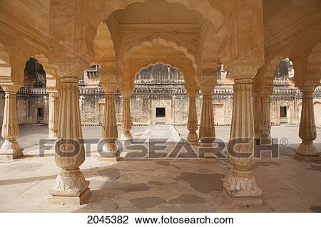 Stock Image - Maharani Courtyard, Amber Palace & Fort, Rajasthan, India. Fotosearch