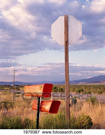 Stock Photo - Mail Boxes And Stop Sign. Fotosearch